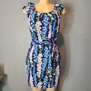 Lilly Pulitzer Resort Dress Bright Navy Maya Foxy Foxglove Floral Sz M Preppy
